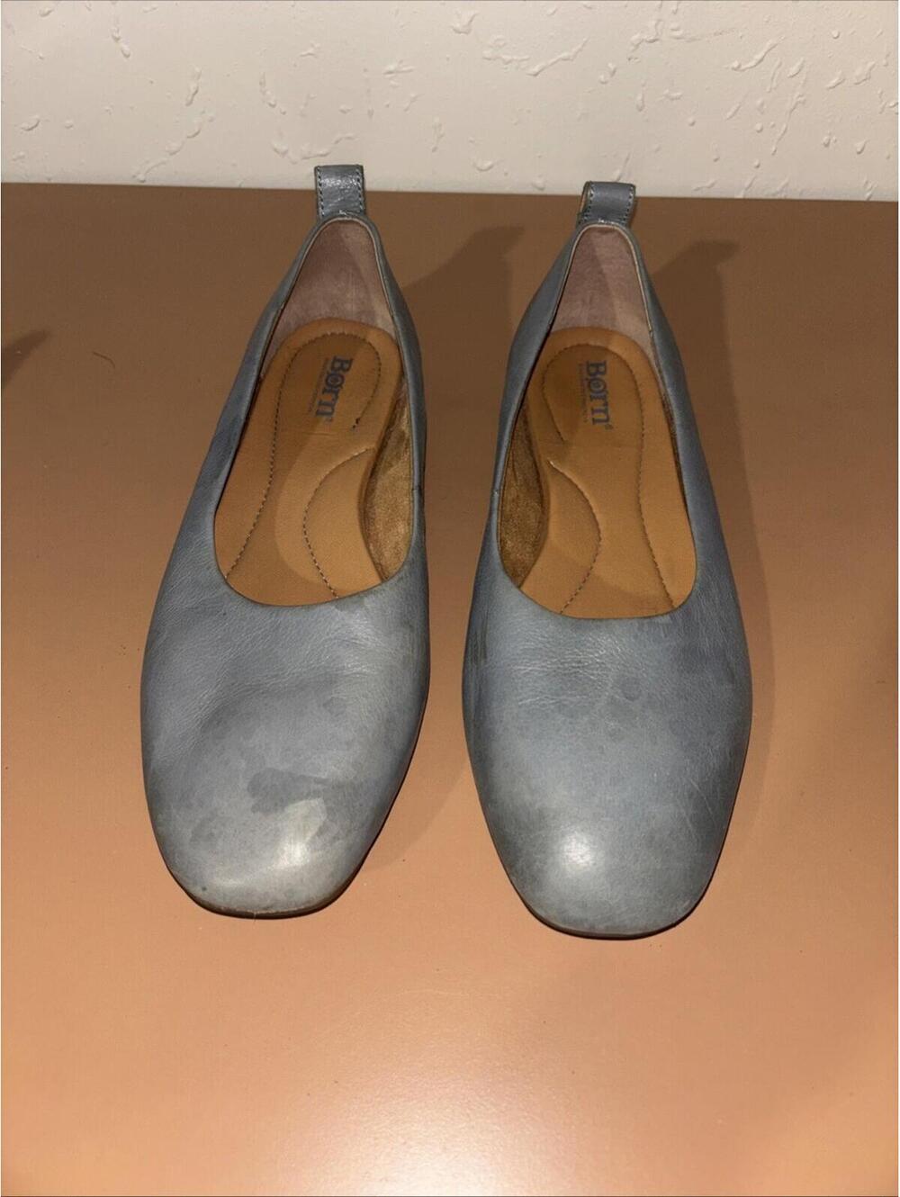 Born Beca Ballet Flats Size 9M Dusty Steel Blue Leather Shoes Quiet Luxury (C3)